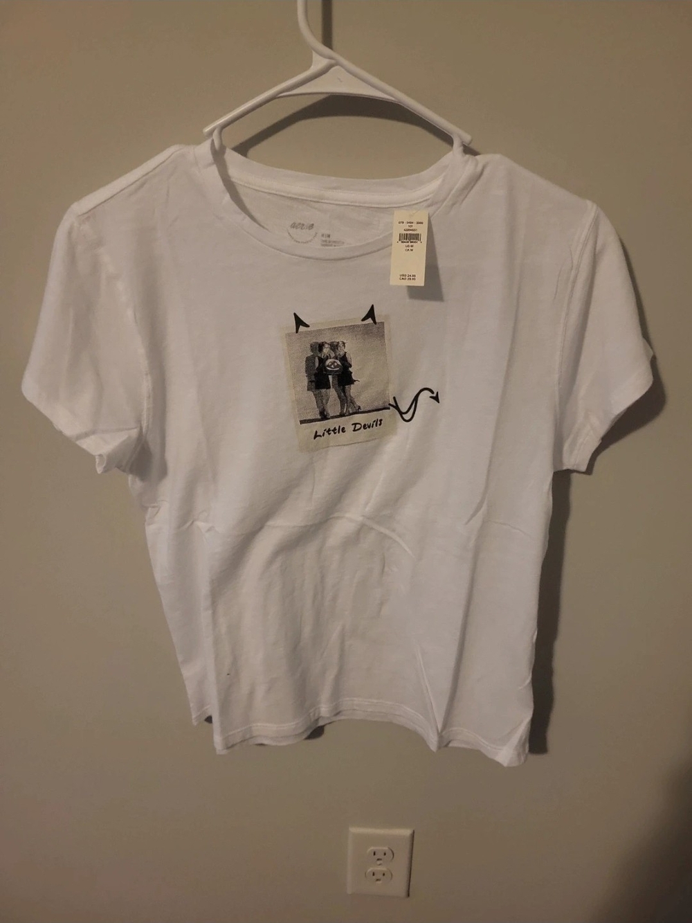 aerie White Short Sleeve Graphic Tee with Little Devils Print